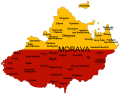 Morava mapa v barvach moravske bikolory s mesty.png